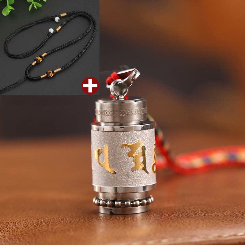 Buddha Stones Tibet Om Mani Padme Hum Shurangama Mantra Titanio Acciaio Saggezza Amuleto Collana Pendente - 1,4*2,4 cm - Argento - Corda nera - image 30