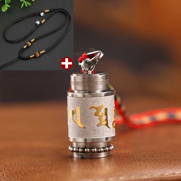 Buddha Stones Tibet Om Mani Padme Hum Shurangama Mantra Titanio Acciaio Saggezza Amuleto Collana Pendente - 1,4*2,4 cm - Argento - Corda nera - image 30