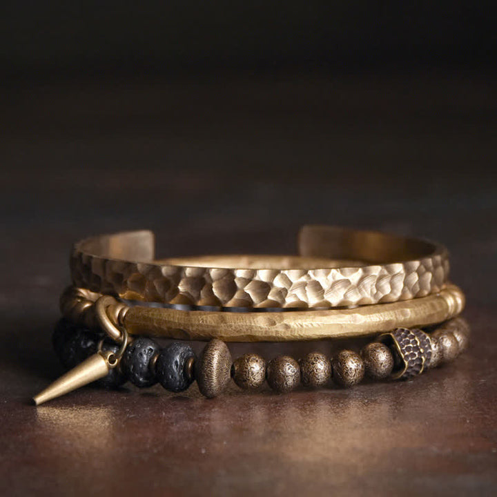 Bracciale rigido con polsino in pietra lavica e rame Balance