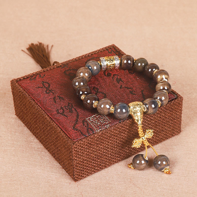 Buddha Stones Tibet Om Mani Padme Hum Ruota di preghiera Dorje Vajra Perline di vetro incise Bracciale della saggezza