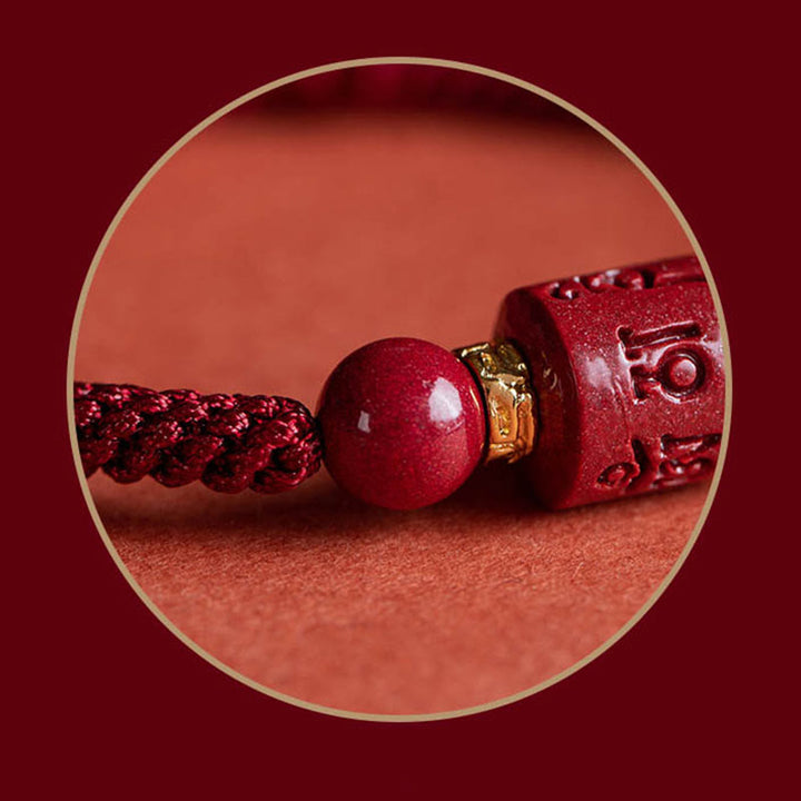 Buddha Stones Tibet Cinabro Om Mani Padme Hum Braccialetto intrecciato con benedizione inciso