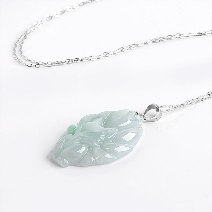 Collana con ciondolo a forma di volpe a nove code in argento sterling 925 con pietre Buddha Stones e giada naturale