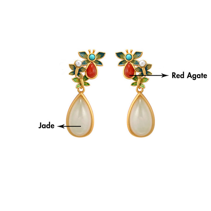 Buddha Stones pendenti con goccia d'acqua, giada bianca, agata rossa e protezione a farfalla