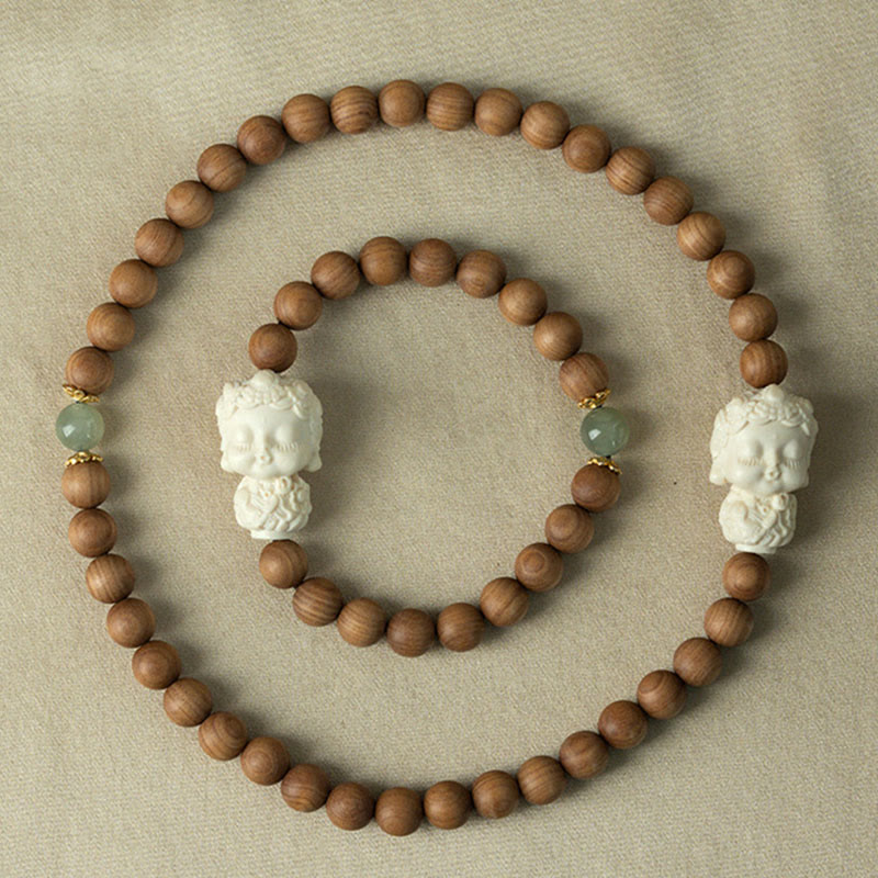 Braccialetto di protezione Buddha Stones Sandalo Hetian Jade Avorio Frutta Tara Verde