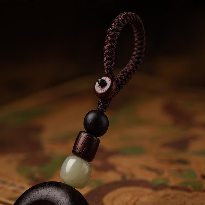 Buddha Stones Tibet Om Mani Padme Hum PiXiu Moneta di rame Piccola foglia Sandalo rosso Cinabro Protezione Portachiavi