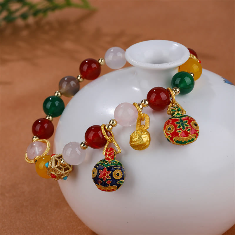 Buddha Stones Oro Deglutizione Bestia Famiglia Vari Agata Cristallo Bracciale Successo