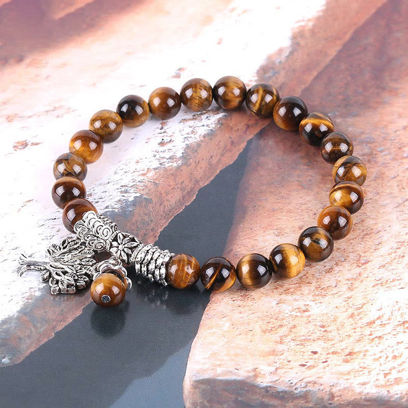 Braccialetto elastico portafortuna con albero della vita in pietra preziosa naturale Buddha Stones