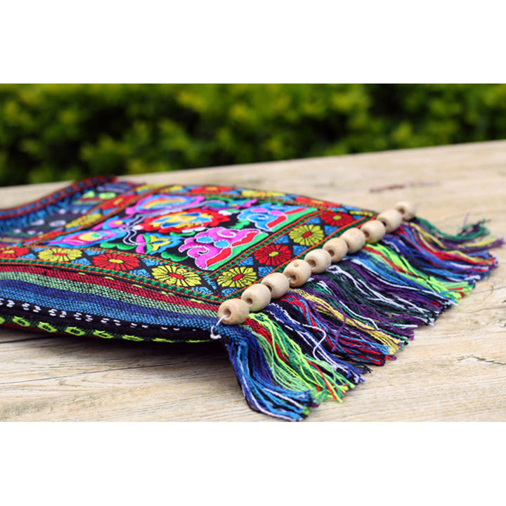 Borsa a tracolla in tela di camelia ricamata a mano tibetana