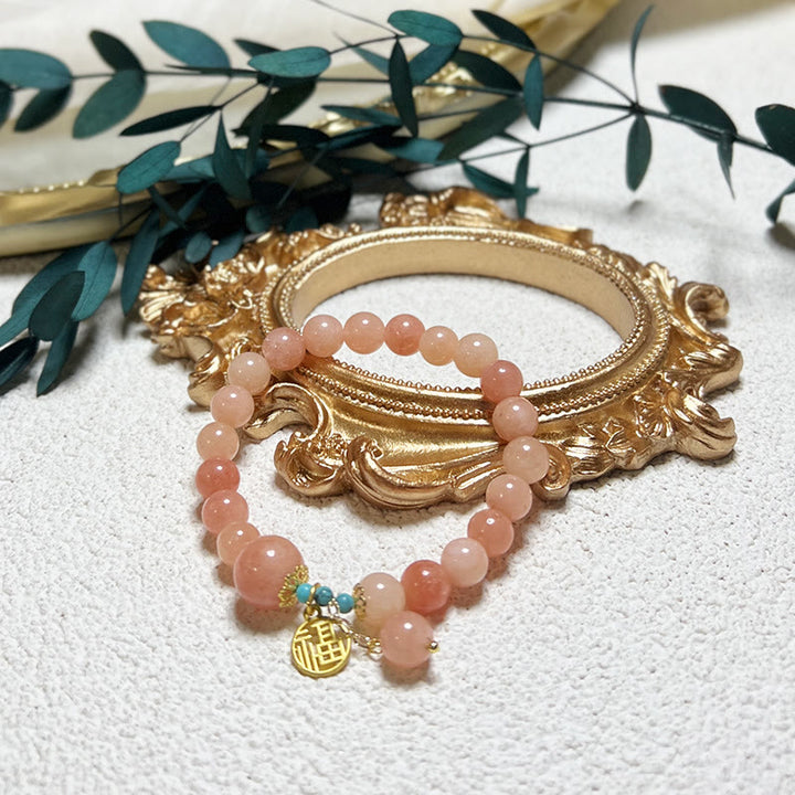 Buddha Stones Pietra arancione naturale Turchese Fu Character Charm Bracciale fortuna