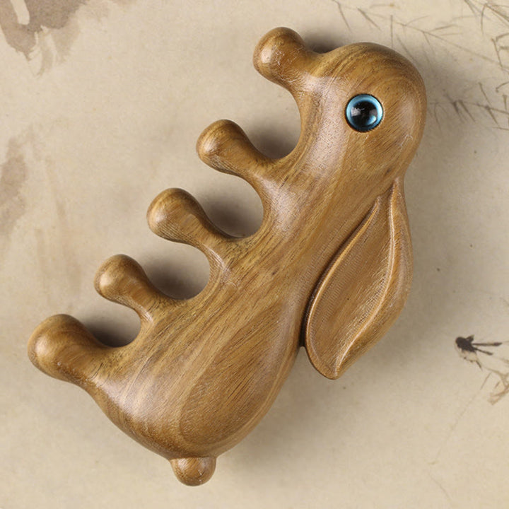 Pettine per massaggio rilassante con coniglietto di sandalo rosso a foglia piccola e sandalo verde