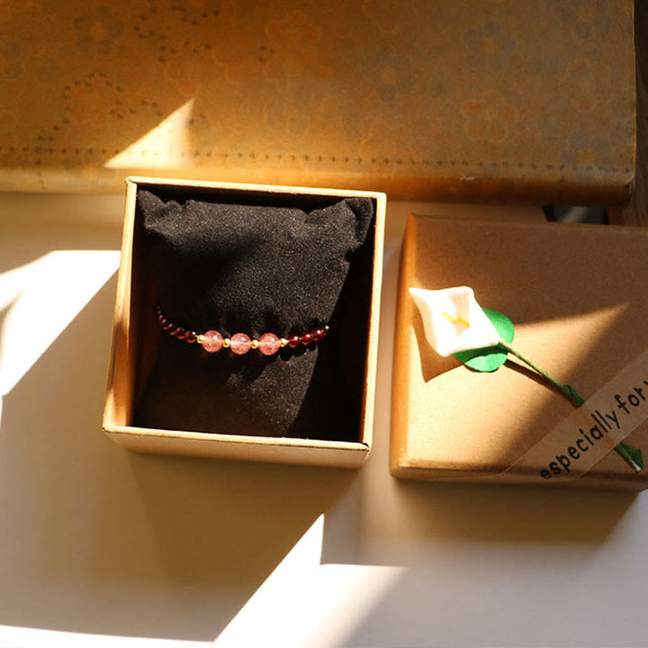 Bracciale Buddha Stones Natural Garnet Strawberry Quartz Calm