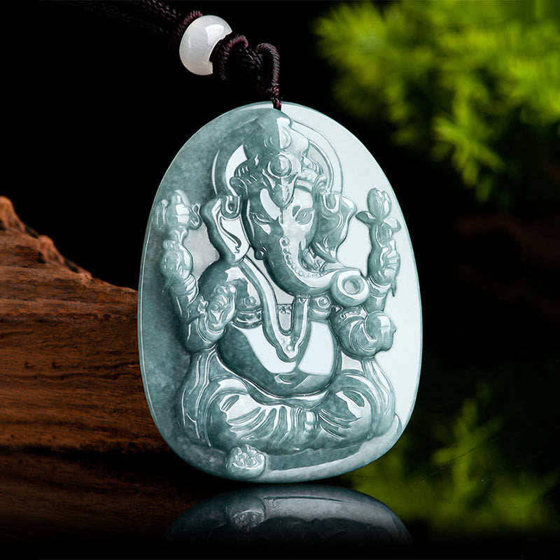 Buddha Stones Natural Jade Ganesh Ganpati Elephant Protection Amuleto Collana Pendente - image 3