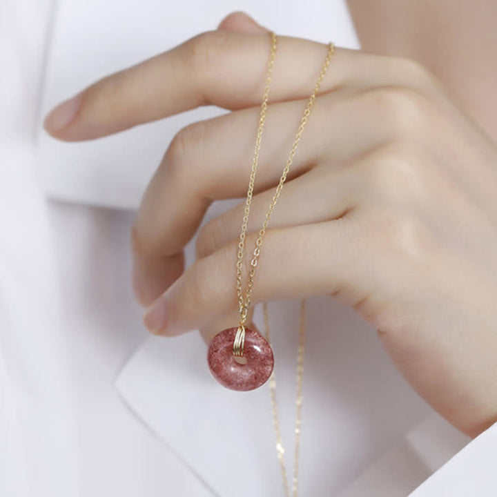 Collana positiva di guarigione al quarzo fragola in argento sterling 925 Buddha Stones