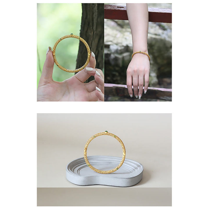 Buddha Stones Braccialetto di Giada Ciano Rame Nuvole di Buon Auspicio Calma Guarigione