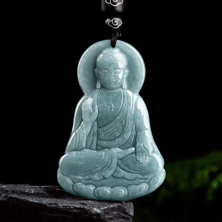 Buddha Stones Buddha Amitabha Giada naturale Loto Amuleto Compassione Corda Collana Pendente - Simbolo del Buddha (Compassione♥Serenità) - image 1