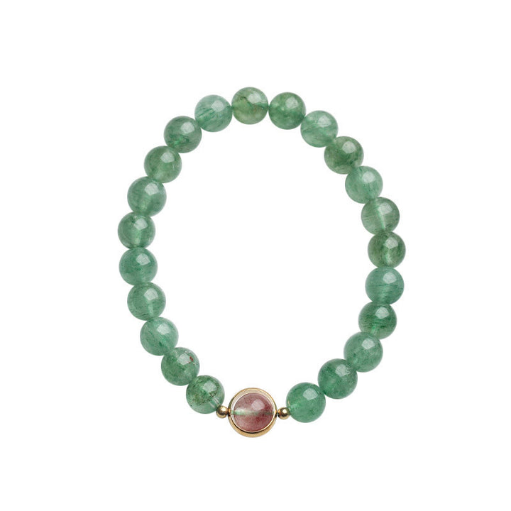 Braccialetto di perline lenitive in quarzo fragola verde naturale Buddha Stones