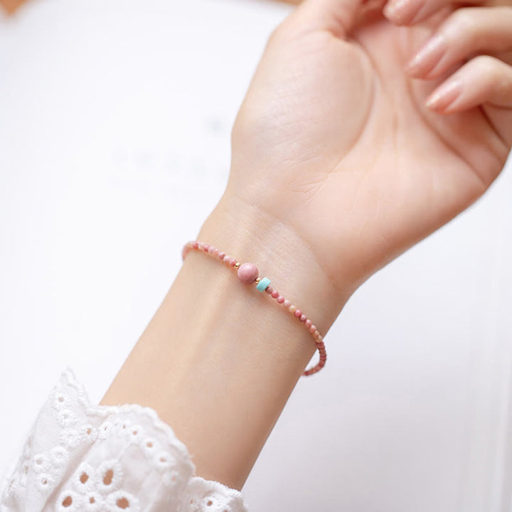 Bracciale a catena con energia amorevole in rodonite naturale placcato oro 14K Buddha Stones