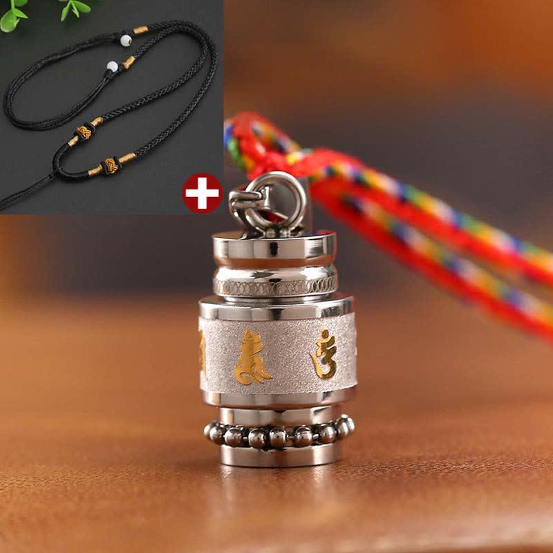 Buddha Stones Tibet Om Mani Padme Hum Shurangama Mantra Titanio Acciaio Saggezza Amuleto Collana Pendente - 1,2 cm*1,8 cm - Argento - Corda nera - image 16