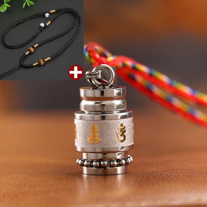 Buddha Stones Tibet Om Mani Padme Hum Shurangama Mantra Titanio Acciaio Saggezza Amuleto Collana Pendente - 1,2 cm*1,8 cm - Argento - Corda nera - image 16