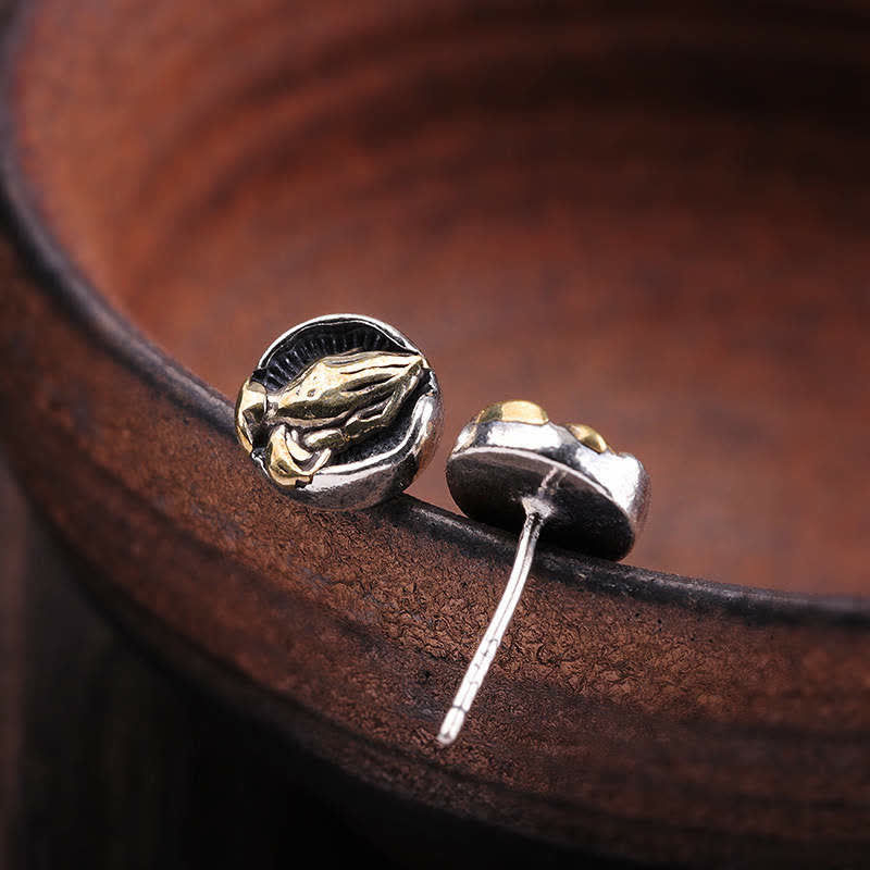 Orecchini a bottone Buddha Stones in argento sterling 925 Namaste Equality