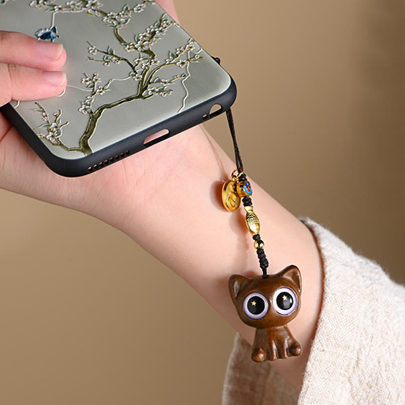 Buddha Stones Sandalo verde Gatto fortunato Pesce Koi Cura Portachiavi Telefono Appeso Decorazione - image 6