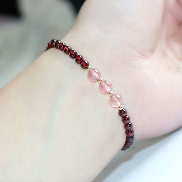 Bracciale Buddha Stones Natural Garnet Strawberry Quartz Calm