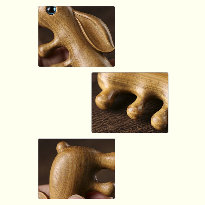 Pettine per massaggio rilassante con coniglietto di sandalo rosso a foglia piccola e sandalo verde