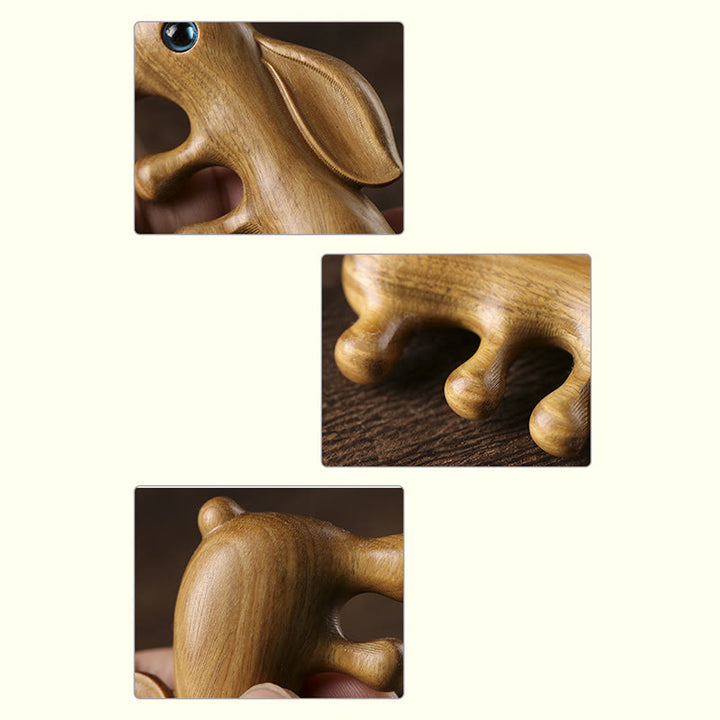 Pettine per massaggio rilassante con coniglietto di sandalo rosso a foglia piccola e sandalo verde