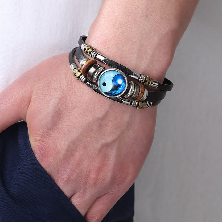 Bracciale equilibrio in pelle con Buddha Stones Yin Yang