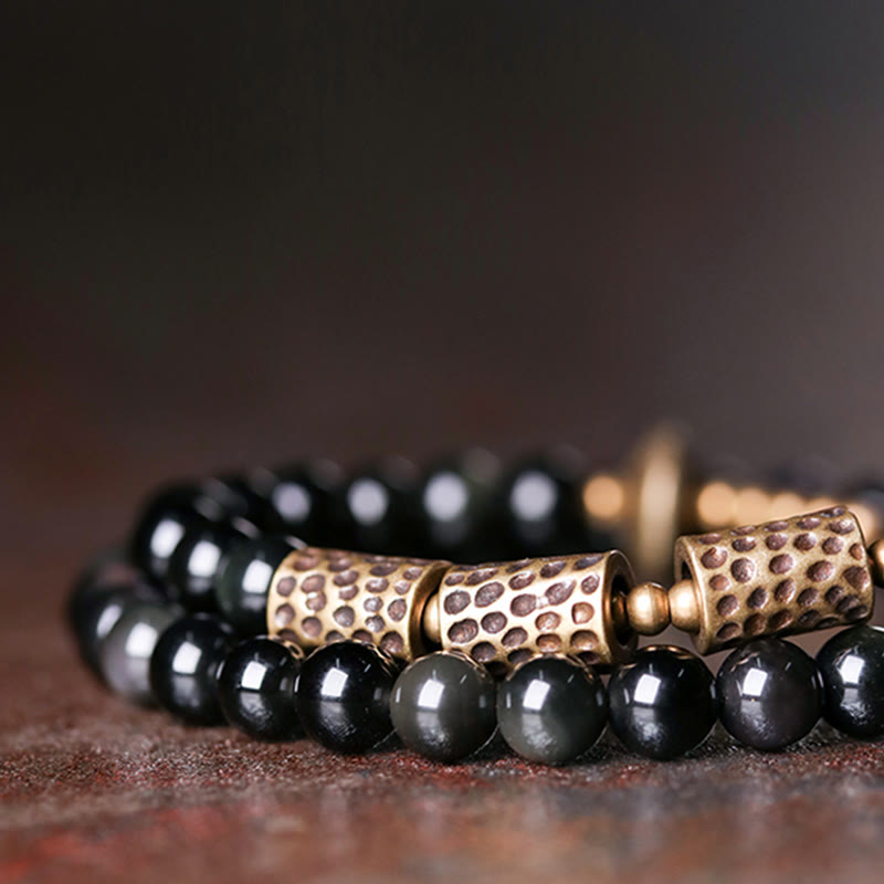 Bracciale Buddha Stones Rainbow Obsidian Copper Love Double Wrap