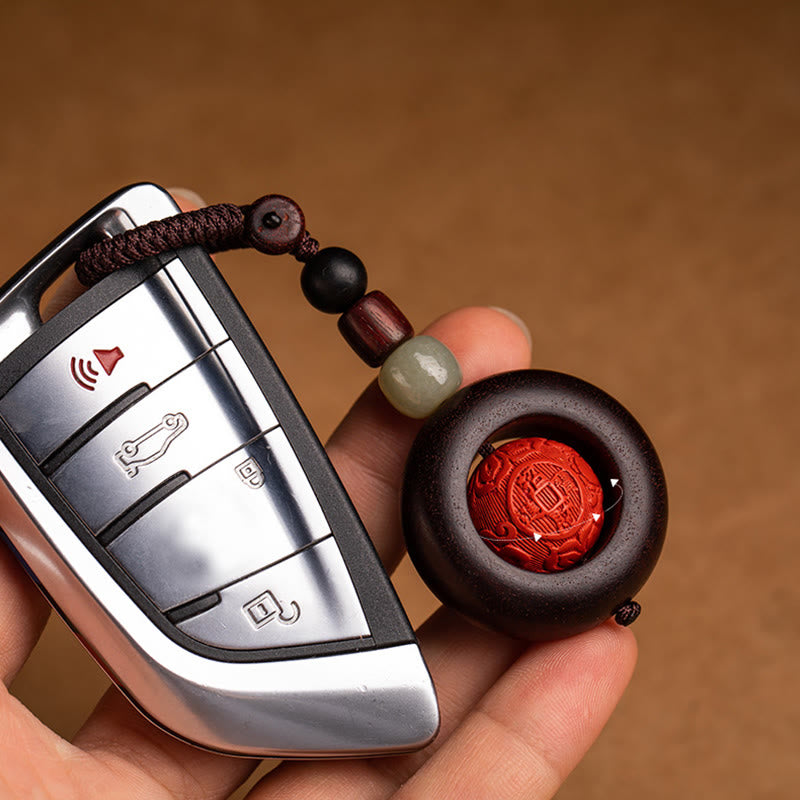 Buddha Stones Tibet Om Mani Padme Hum PiXiu Moneta di rame Piccola foglia Sandalo rosso Cinabro Protezione Portachiavi