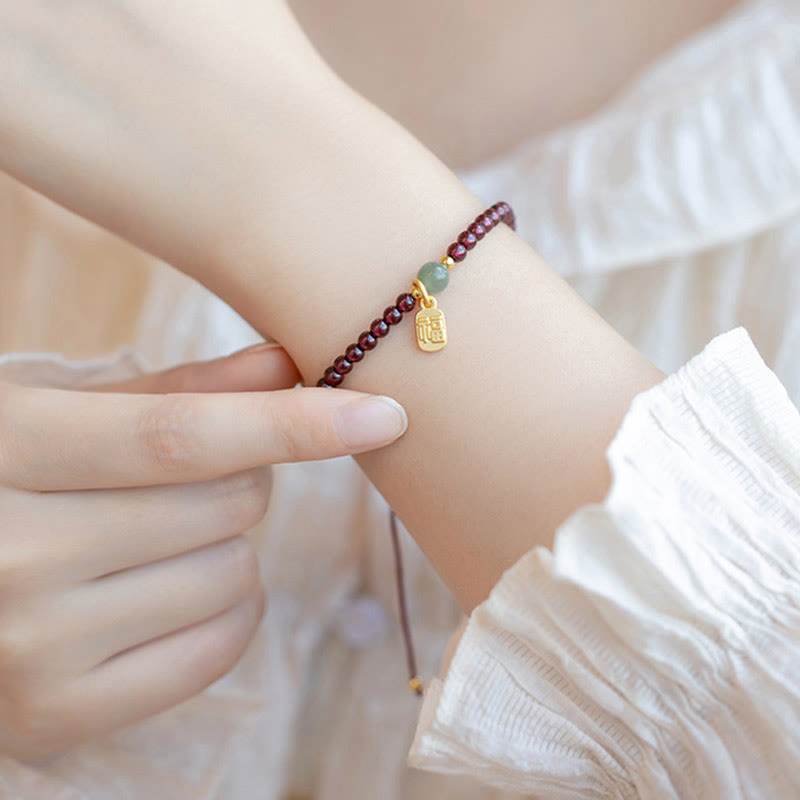 Braccialetto con ciondolo curativo in pietra naturale di quarzo Buddha Stones , granato, giada, fortuna e carattere Fu