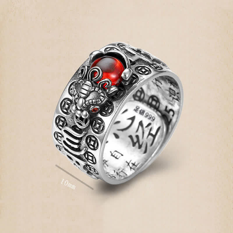 Anello di ricchezza del Sutra del cuore di granato rosso PiXiu FengShui Buddha Stones