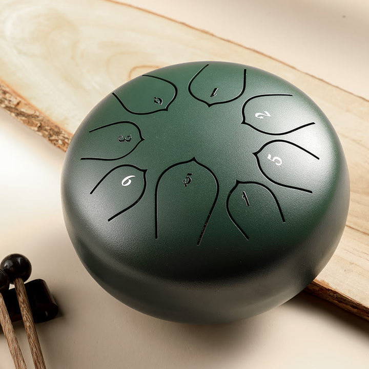 Buddha Stones Steel Tongue Drum Sound Healing Meditazione Lotus Pattern Drum Kit 8 Note Strumento a percussione da 6 pollici