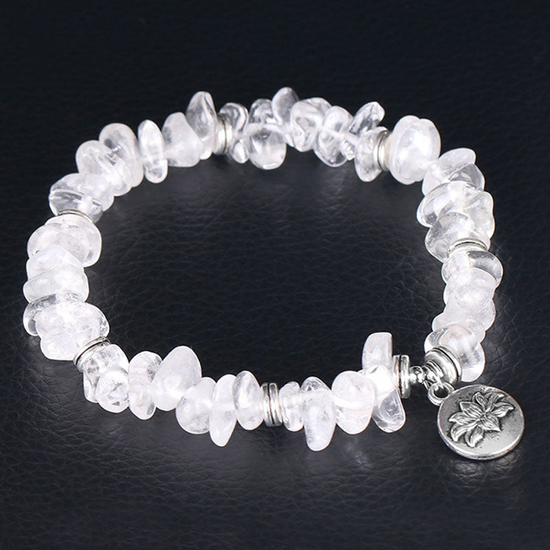 Braccialetto di guarigione di loto in cristallo bianco naturale Buddha Stones