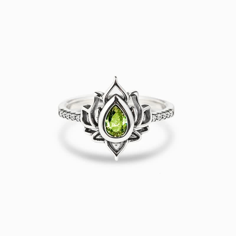 Anello di protezione con benedizione in zircone e loto in argento sterling Buddha Stones