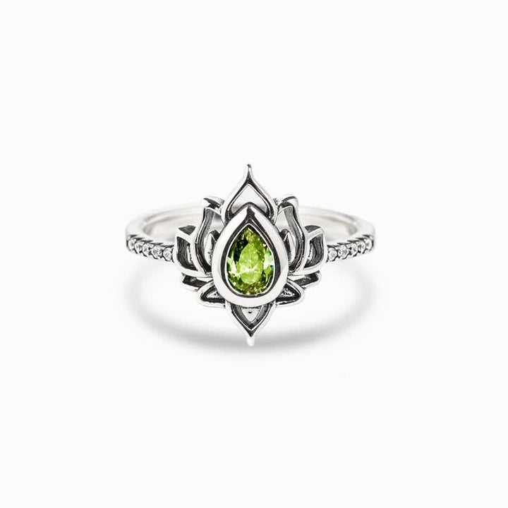 Anello di protezione con benedizione in zircone e loto in argento sterling Buddha Stones