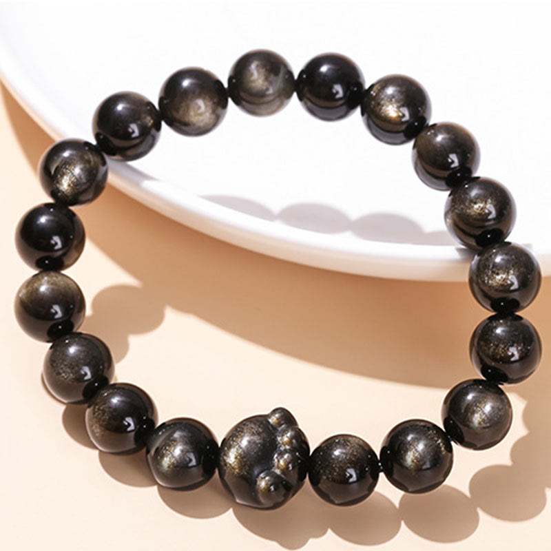 Buddha Stones Oro Naturale Ossidiana Lucente Argento Ossidiana Lucente Carino Gatto Zampa Artiglio Bracciale Ricchezza - image 4