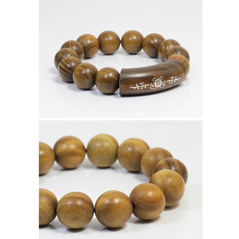 Bracciale Buddha Stones 999 Sterling Silver Sandalo Verde Om Mani Padme Hum Drago Fenice Dharmachakra Intarsiato Pace