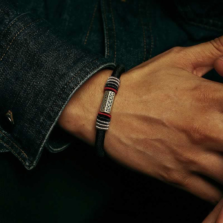 Bracciale Buddha Stones 925 Sterling Silver Om Mani Padme Hum Peace Red String