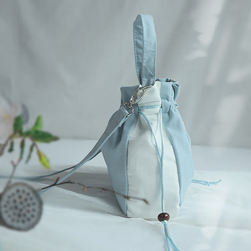 Borsa a tracolla in tela con fiori ricamati a mano con Buddha Stones