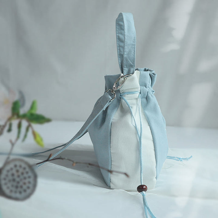 Borsa a tracolla in tela con fiori ricamati a mano con Buddha Stones