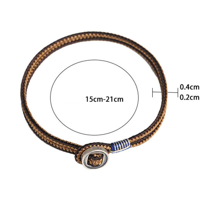 Braccialetto con cordino intrecciato di protezione con bottone fatto a mano in argento sterling 925 Buddha Stones