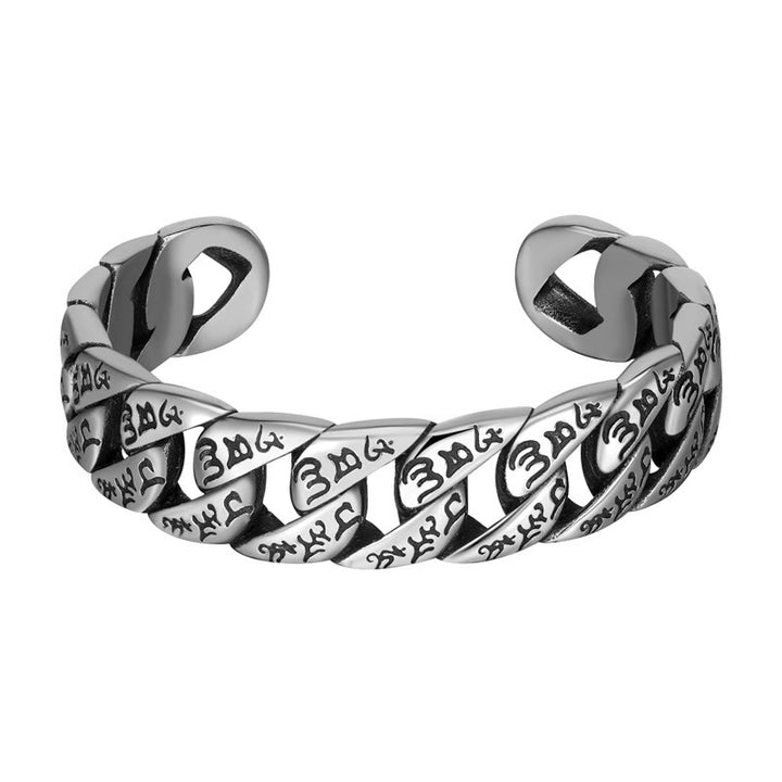 Buddha Stones Tibetano Om Mani Padme Hum Mantra Titanio Acciaio Pace Cuf Bracciale Bangle