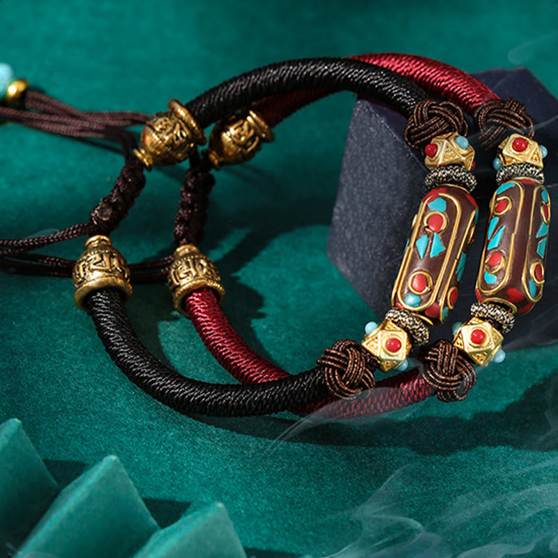 Bracciale intrecciato con forza Om Mani Padme Hum in turchese tibetano fatto a mano Buddha Stones