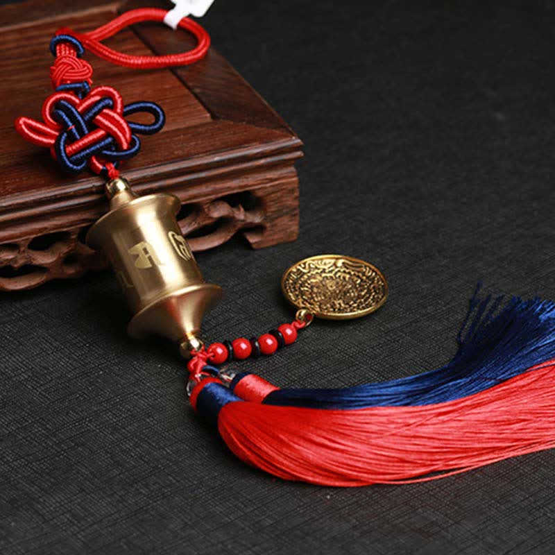 Buddha Stones Tibet Om Mani Padme Hum Ruota della preghiera Nove Palazzo Otto trigrammi Rame Decorazione appesa all'auto