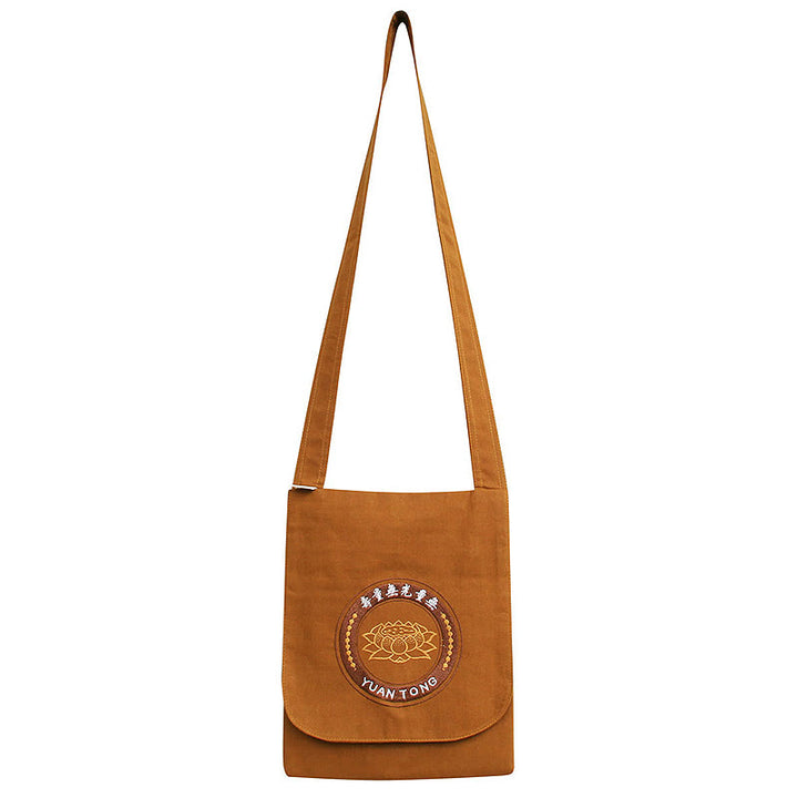 Borsa a tracolla in cotone con ricamo Lotus Spiritual Mind Practice