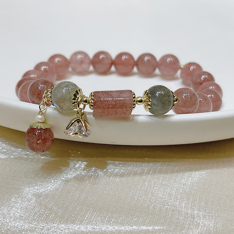 Braccialetto dell'amore con pietra di luna e quarzo fragola naturale Buddha Stones