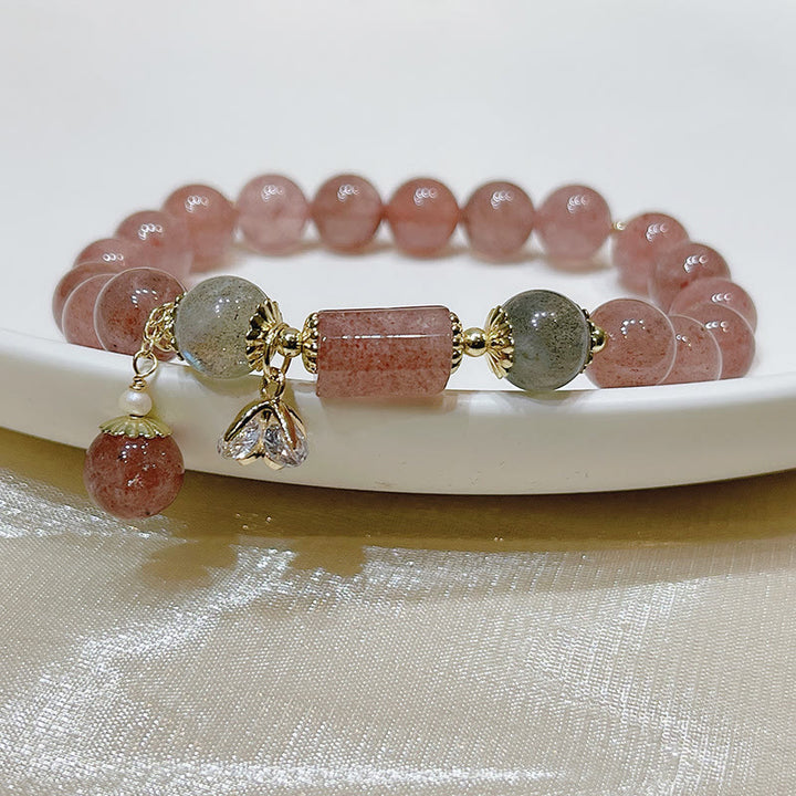 Braccialetto dell'amore con pietra di luna e quarzo fragola naturale Buddha Stones