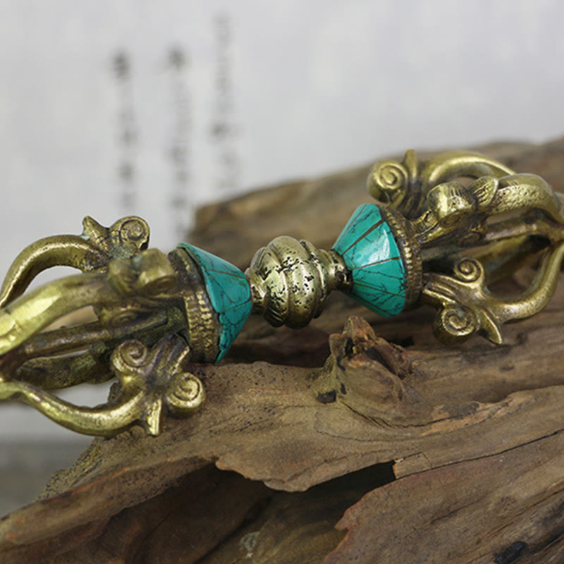 Buddha Stones Tibetano a cinque punte Vajra Dorje Artigianale Nepal Potere spirituale Decorazione in rame